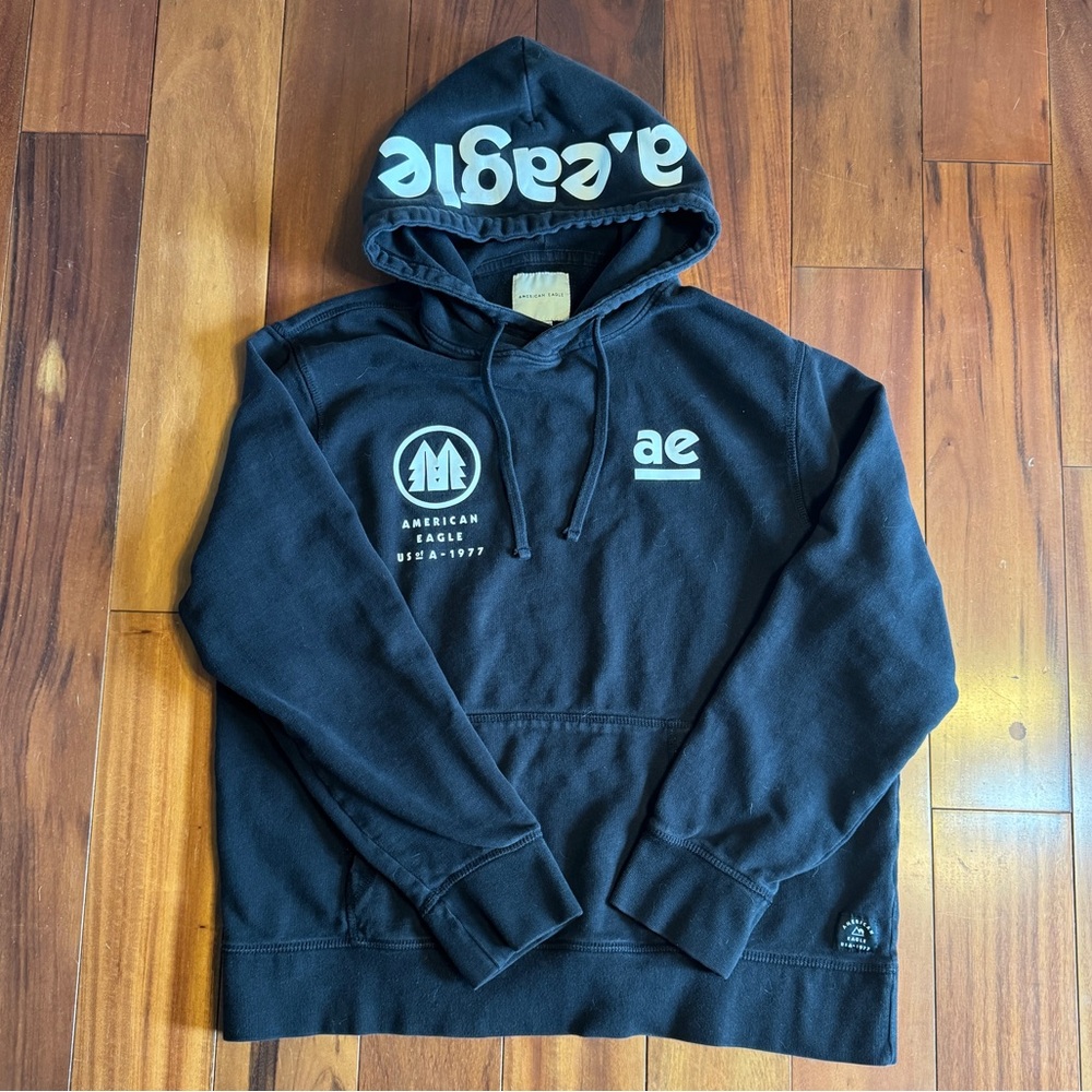 American Eagle Outfitters Heavy Black Logo Hoodie Men’s XL